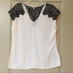Banana Republic cream blouse with black lace